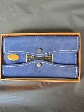 Vintage NWT Blue Suede Leather Wallet - Classic Bifold